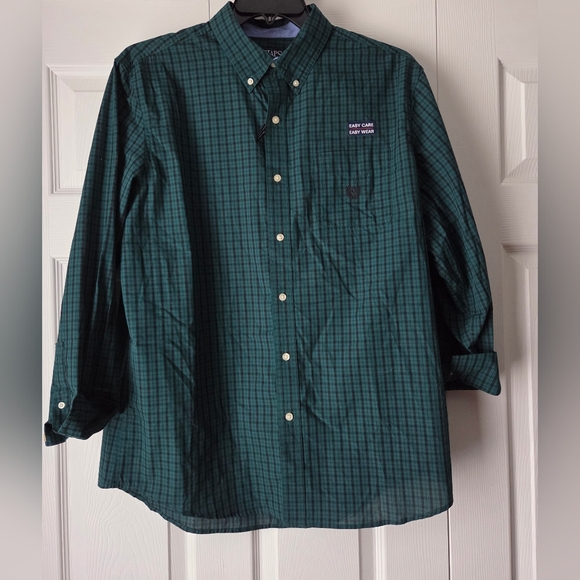 NWT Chaps Dark Green Checkered Button Down Shirt size L - Picture 2 of 10